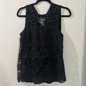 Black lace, sleeveless blouse, size medium